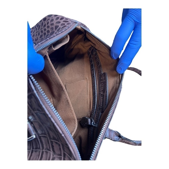 Wilson's Leather Faux Reptile Handbag Tote Large Brown - Picture 9 of 9